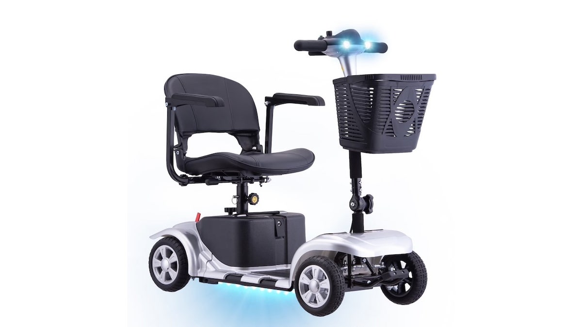 This scooter has lights on the sides, underneath and near the brake and gas pedals.?