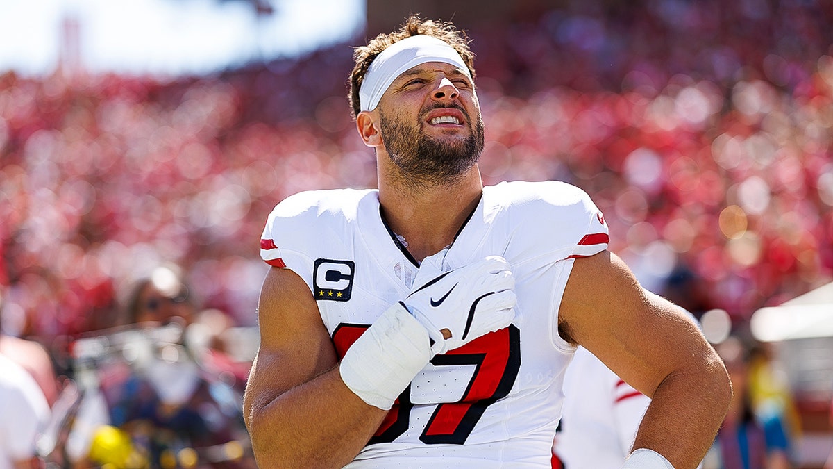Nick Bosa during national anthem