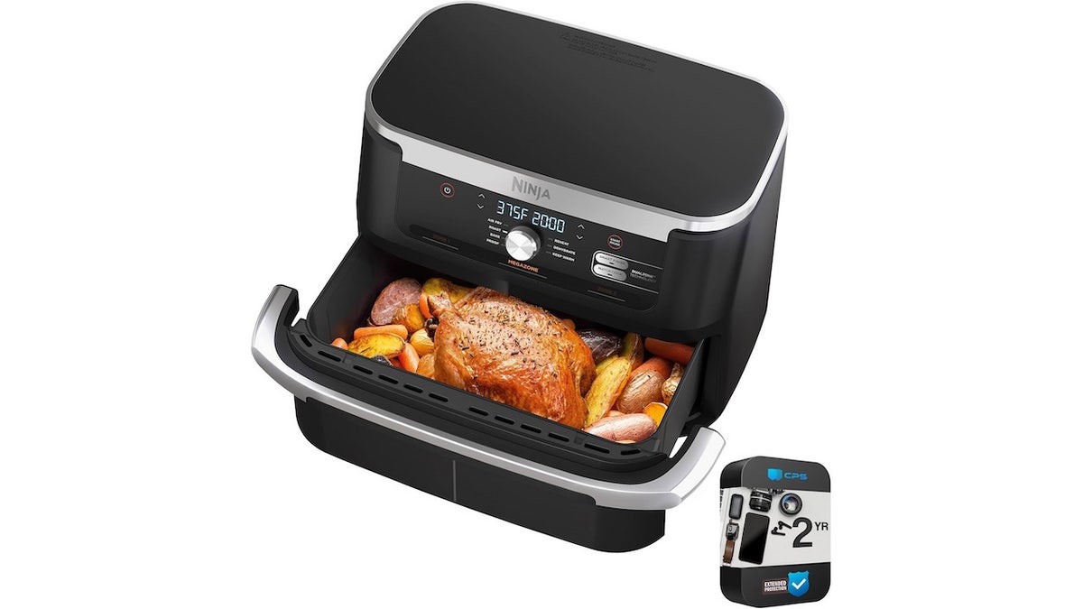 This air fryer can cook two food types at once. 