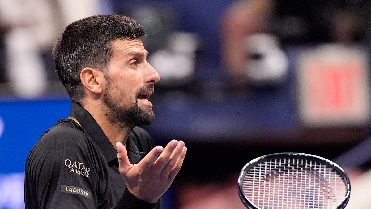 Novak Djokovic argues with the chair umpire