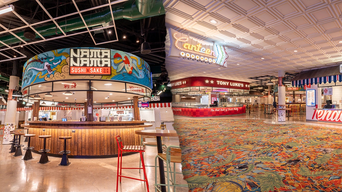 Split image of Canteen food hall in former buffet space