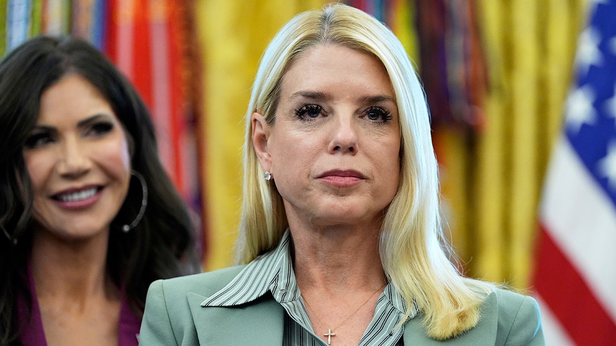 Attorney General Pam Bondi looking forward in Oval Office