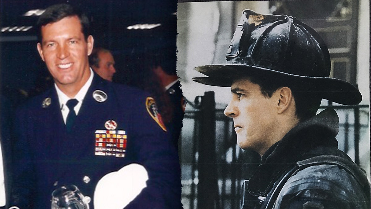 Split image of Lt. Dowdell, FDNY fireman who died on 9/11