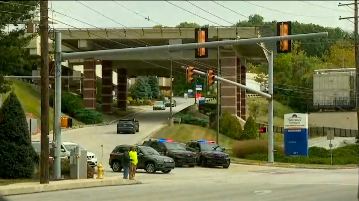 Police officers near hospital entrance in York County, PA