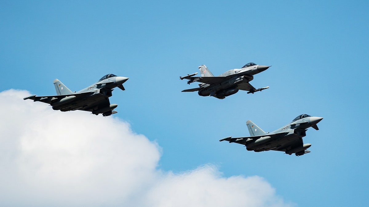 Polish F-16 and two Eurofighters Typhoon jets