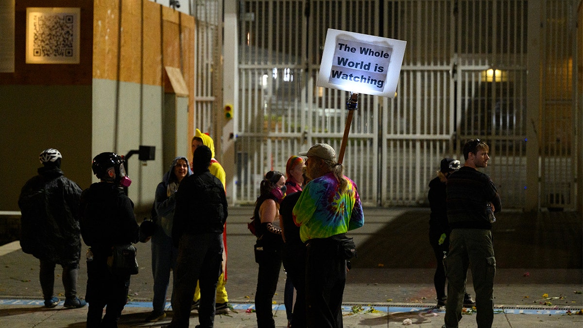 People protesting in Oregon