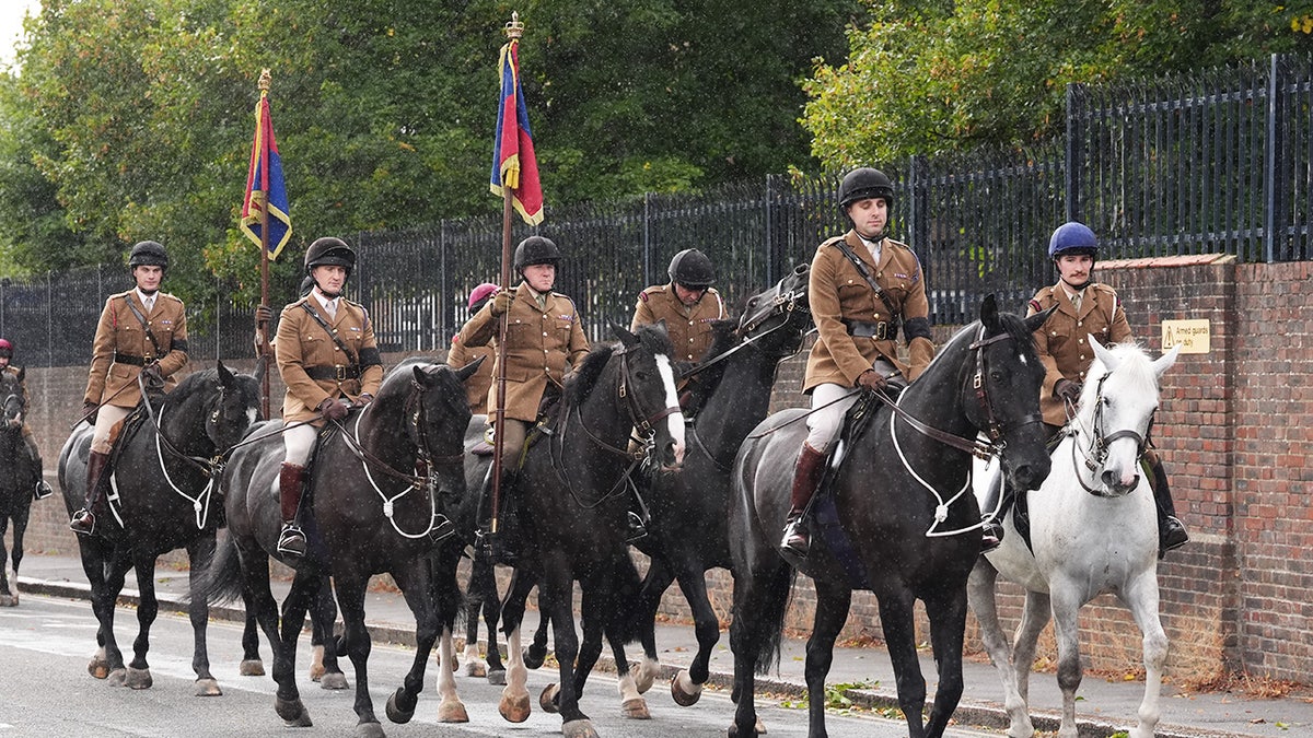 Horses marching outside ahead of President Trump's state visit.