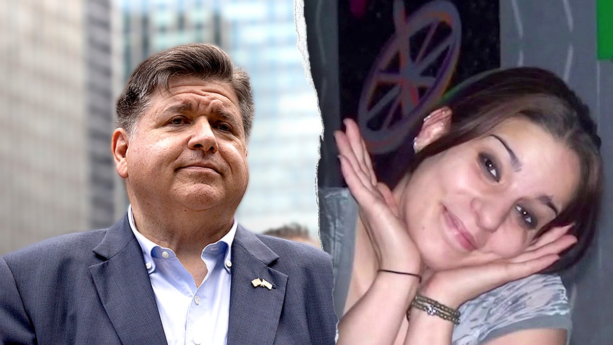 Split image of Illinois Gov. JB Pritzker, left, and Megan Bos, right.