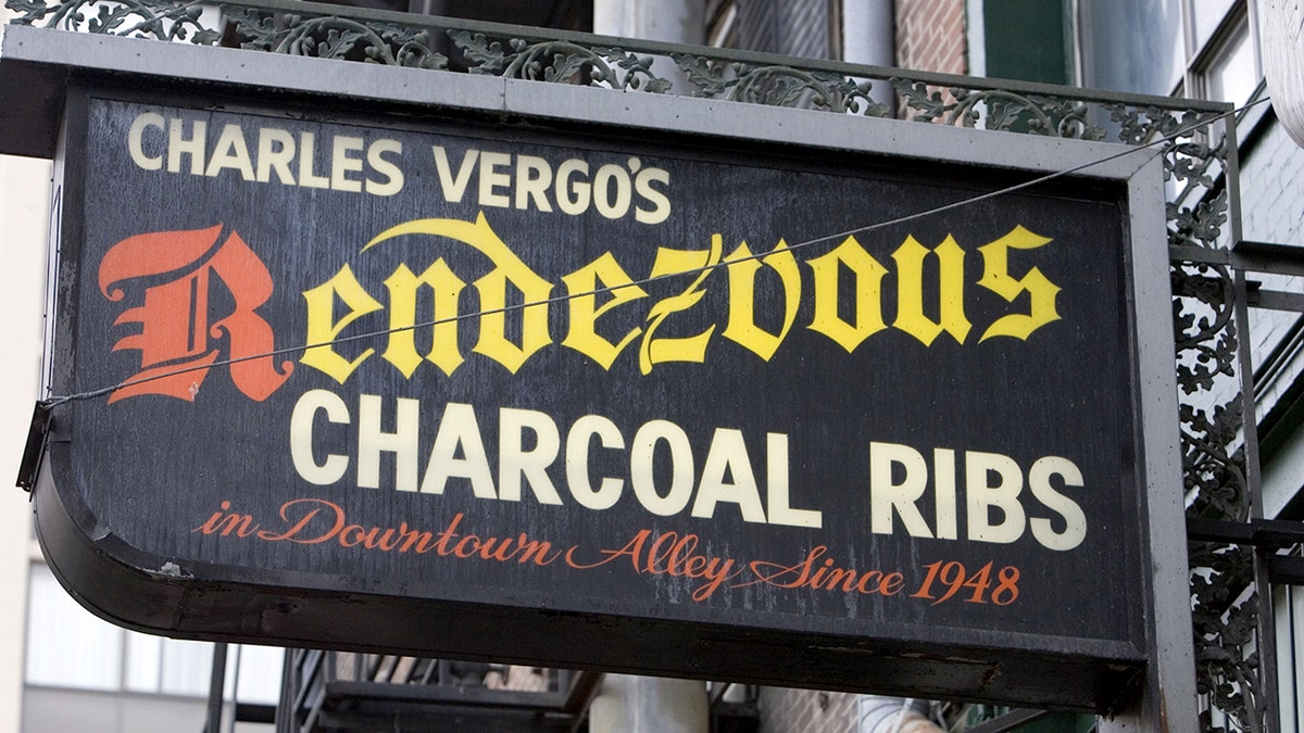 A sign for the Rendezvous restaurant in downtown Memphis is shown.