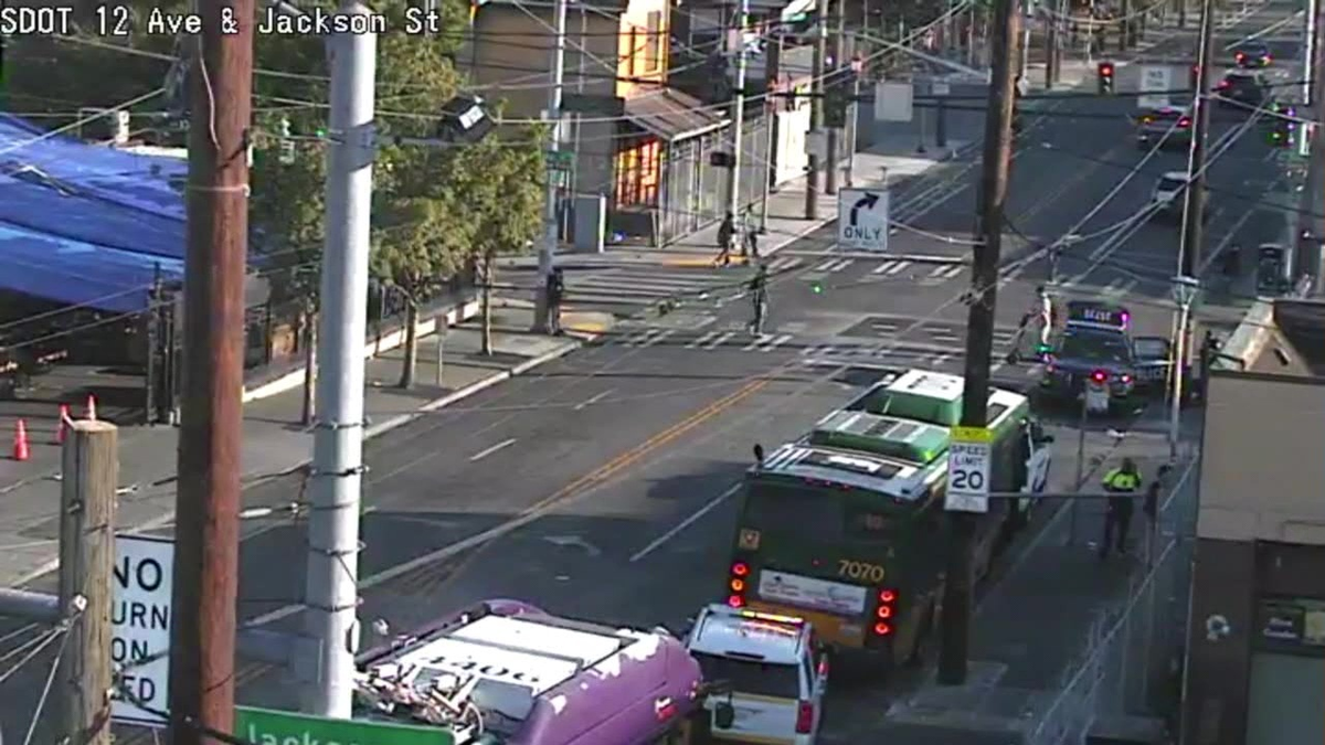 a still image taken from surveillance video showing a Seattle intersection near the crime scene