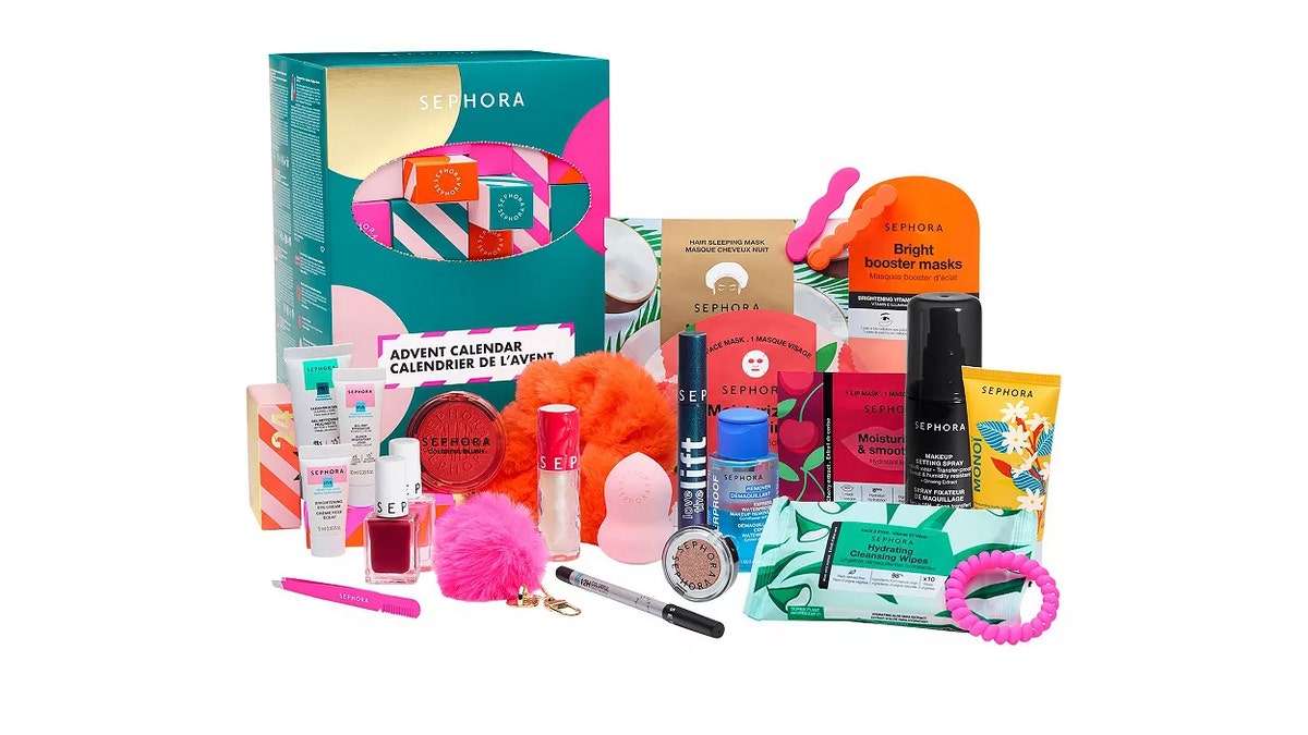 This calendar opens to 24 days of Sephora beauty items.