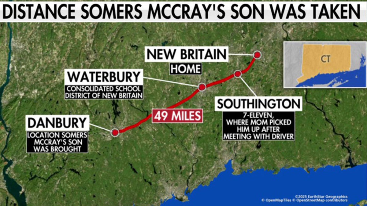 Graphic showing distance Somers McCray's son was taken during a bus route mix-up