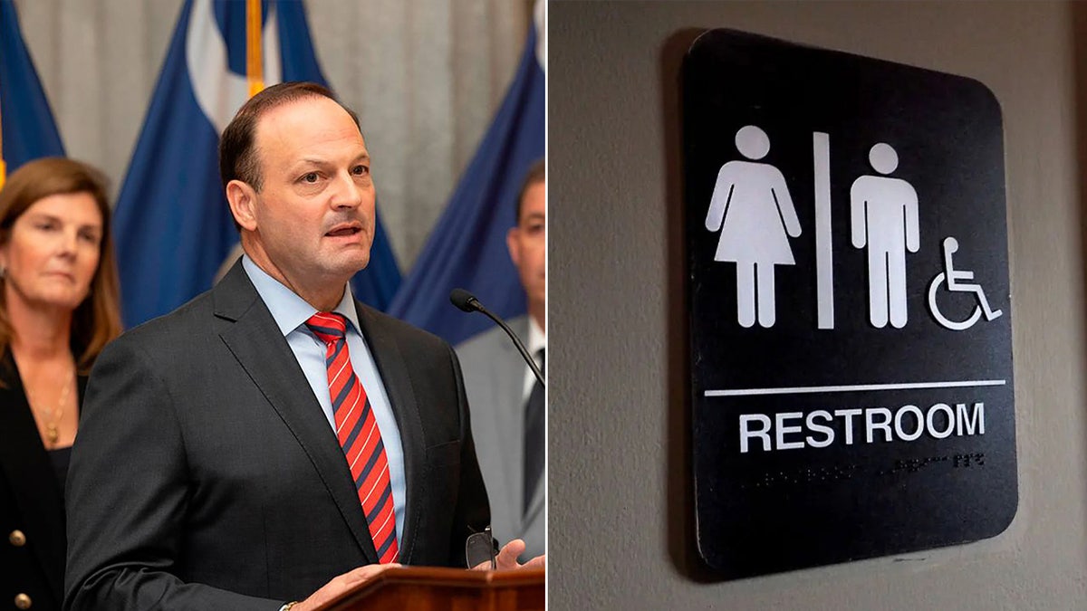 Southern Carolina AG Alan Wilson with a divided image of the toilet.