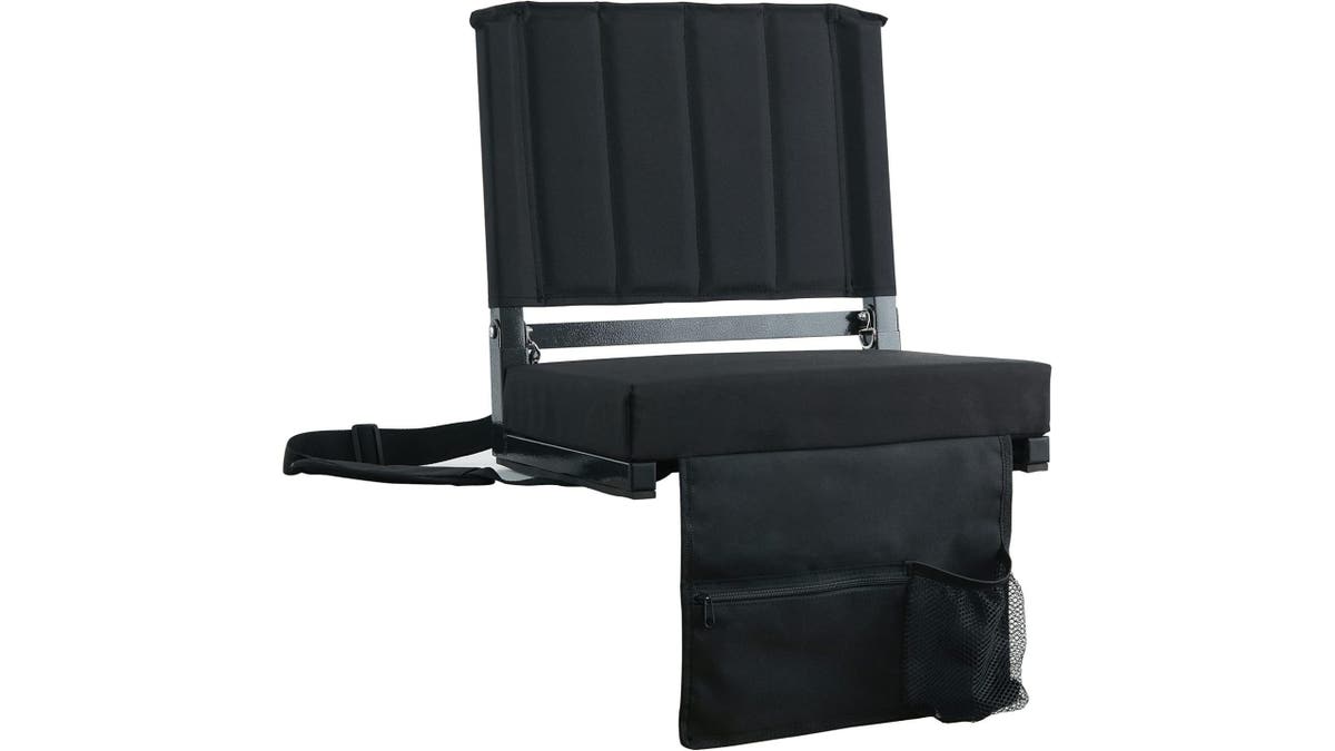 Sit comfortably on metal bleachers.