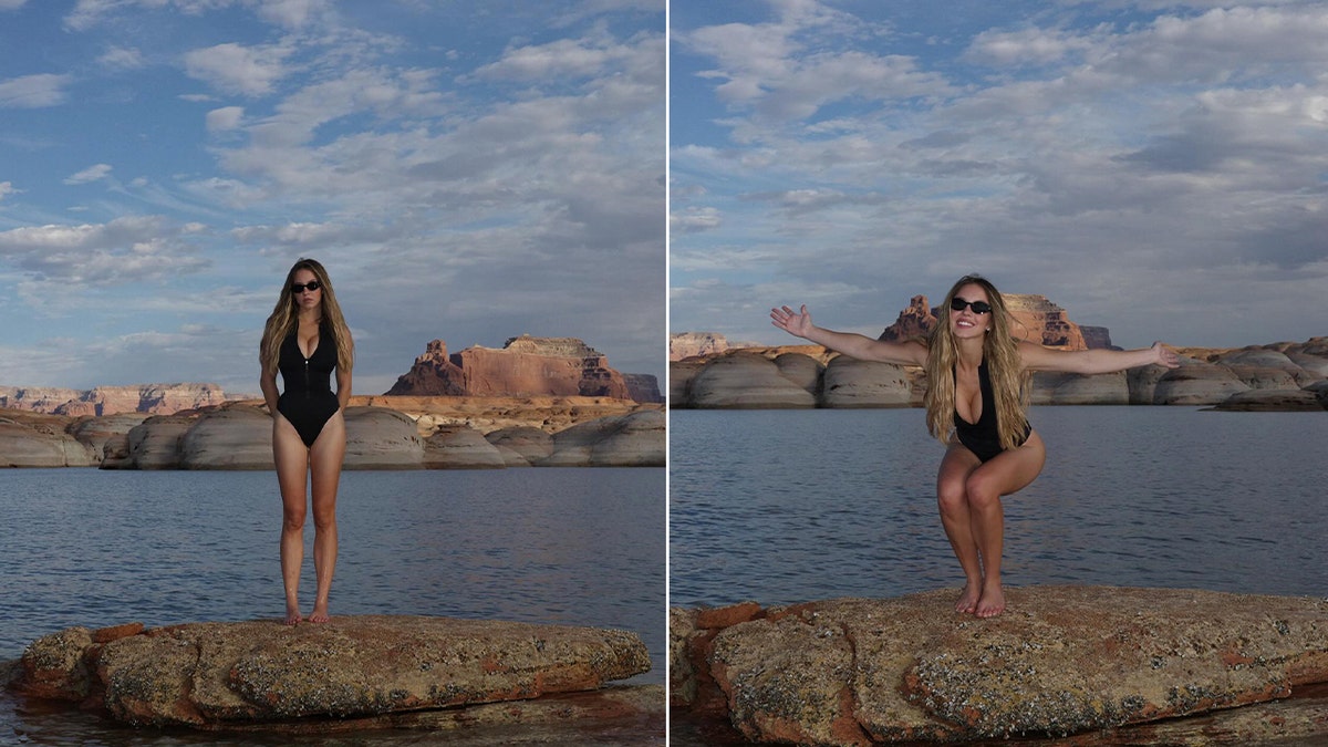 Sydney Sweeney Sports Black One-Piece Swimsuit