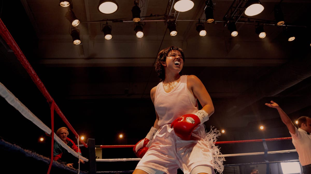 Sydney Sweeney in boxing runs in a scene from Christie. 