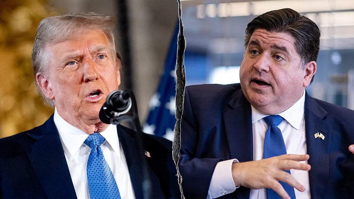 President Donald Trump, Illinois Governor JB Pritzker, right.