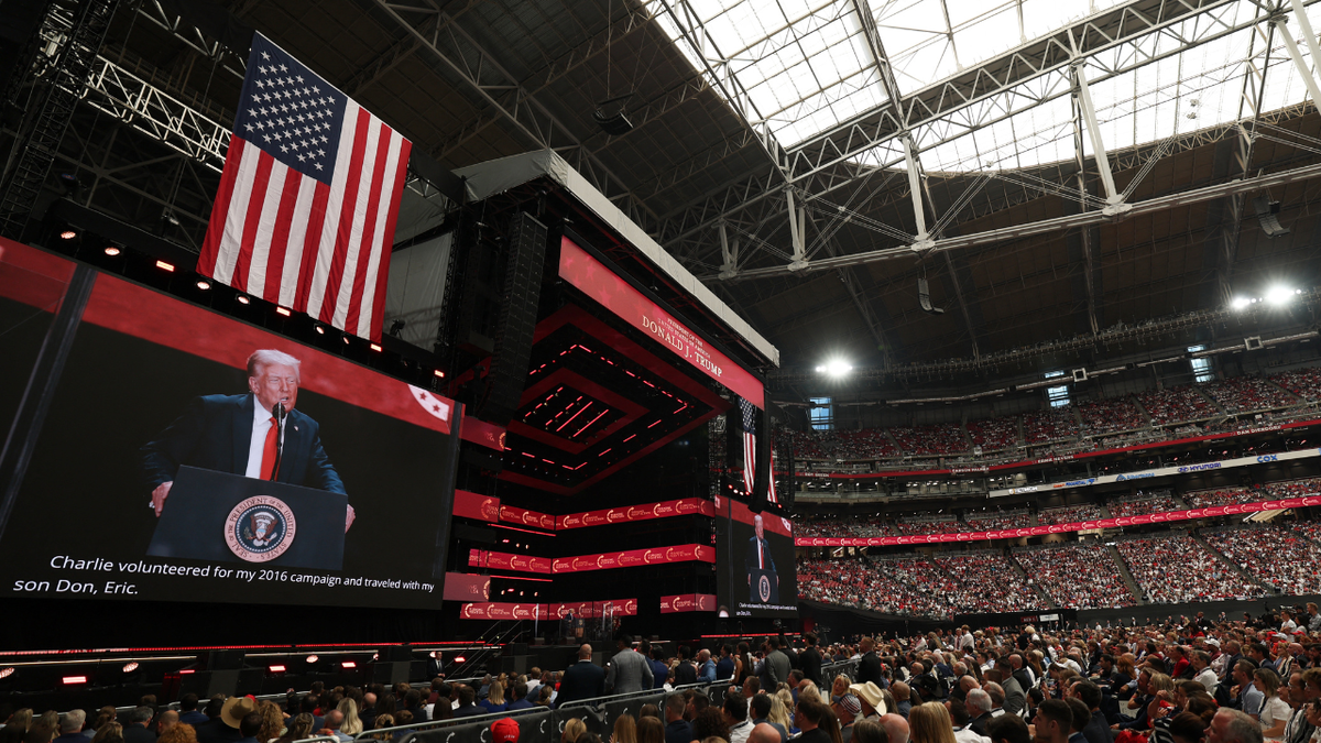 U.S. President Donald Trump speaking at Charlie Kirk's memorial service