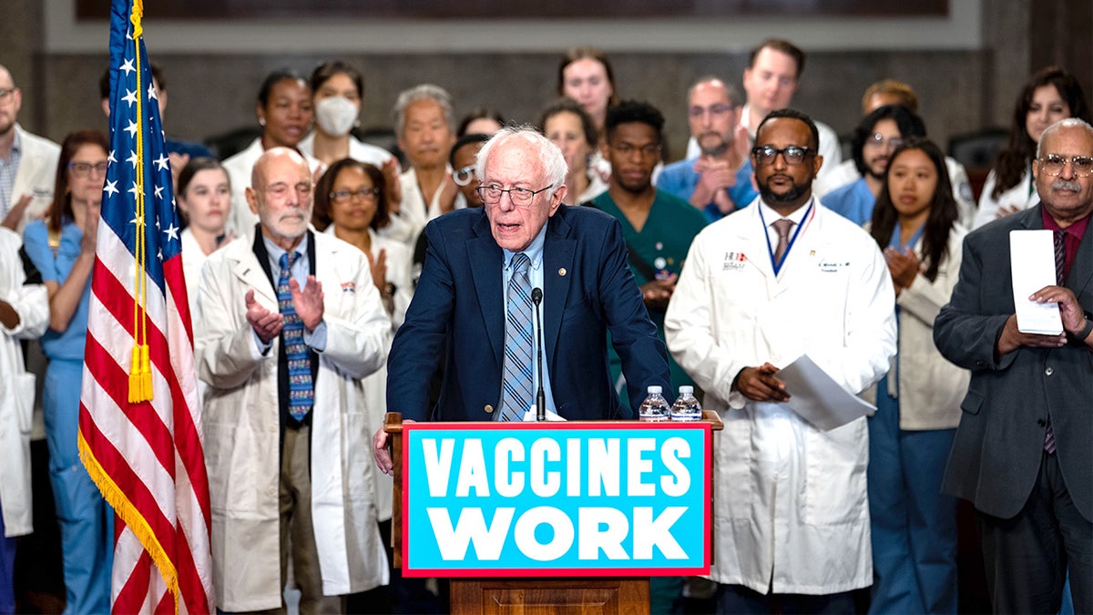 Senator Bernie Sanders spoke at a vaccine safety press conference with doctors and health experts at a Capitol Hill press conference.