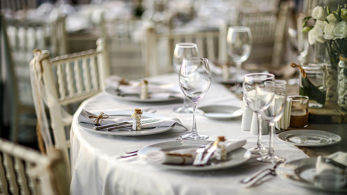 Table settings and decor at a wedding venue