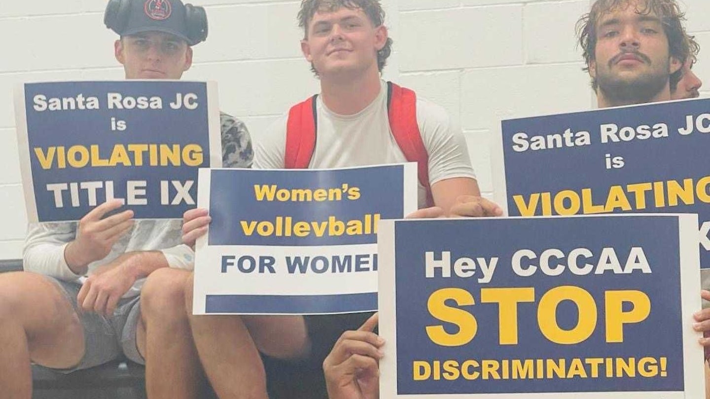 College women's volleyball game featuring trans athlete draws crowd of protesters in California