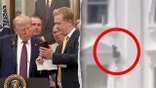 Split of Trump seeing video and an image from the video