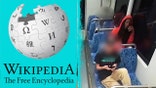 Wikipedia logo, left, Charlotte train murder still image, right.
