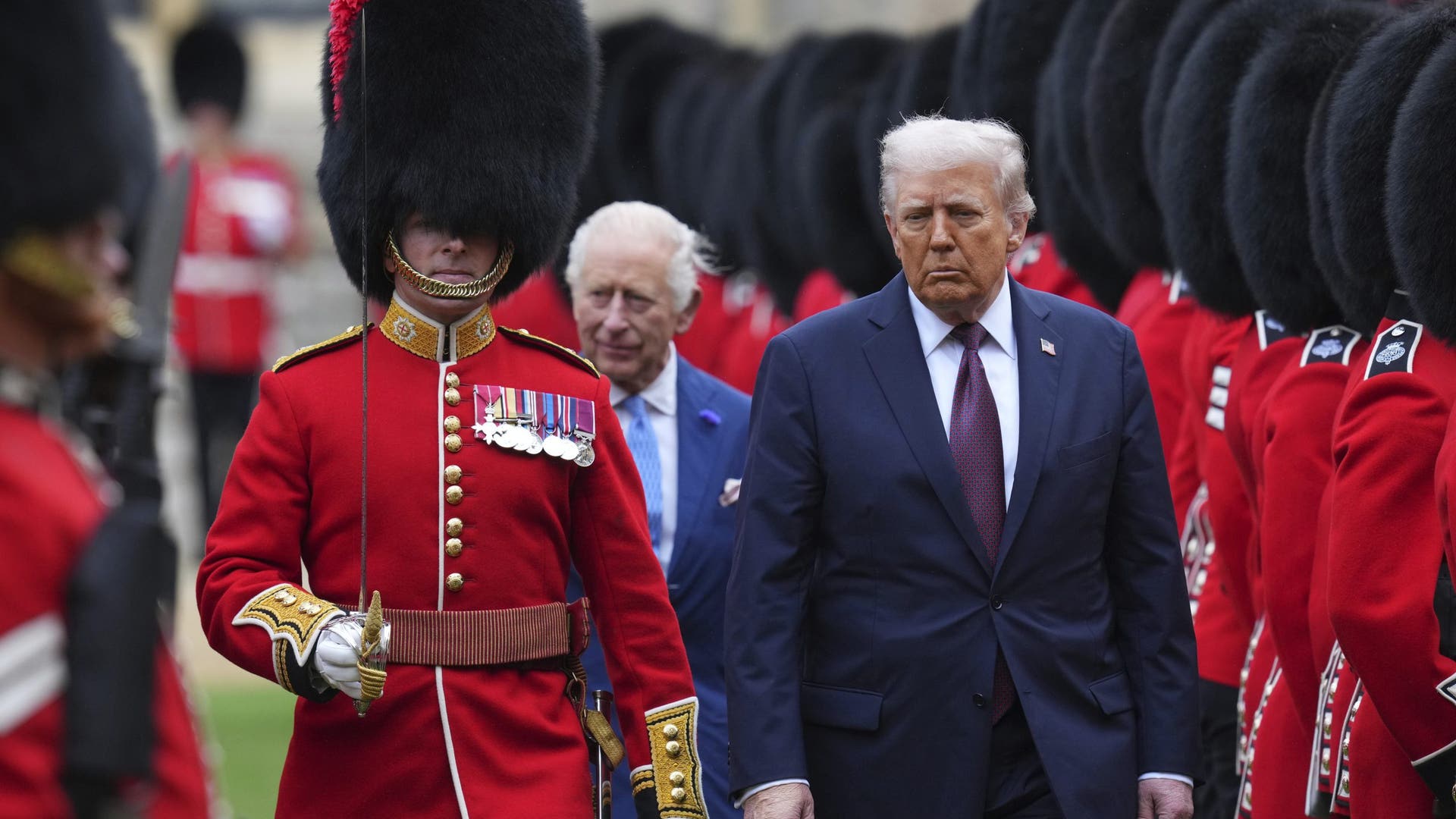 President Donald Trump and King Charles III review the Guard of Honour at Windsor Castle on September 17, 2025.