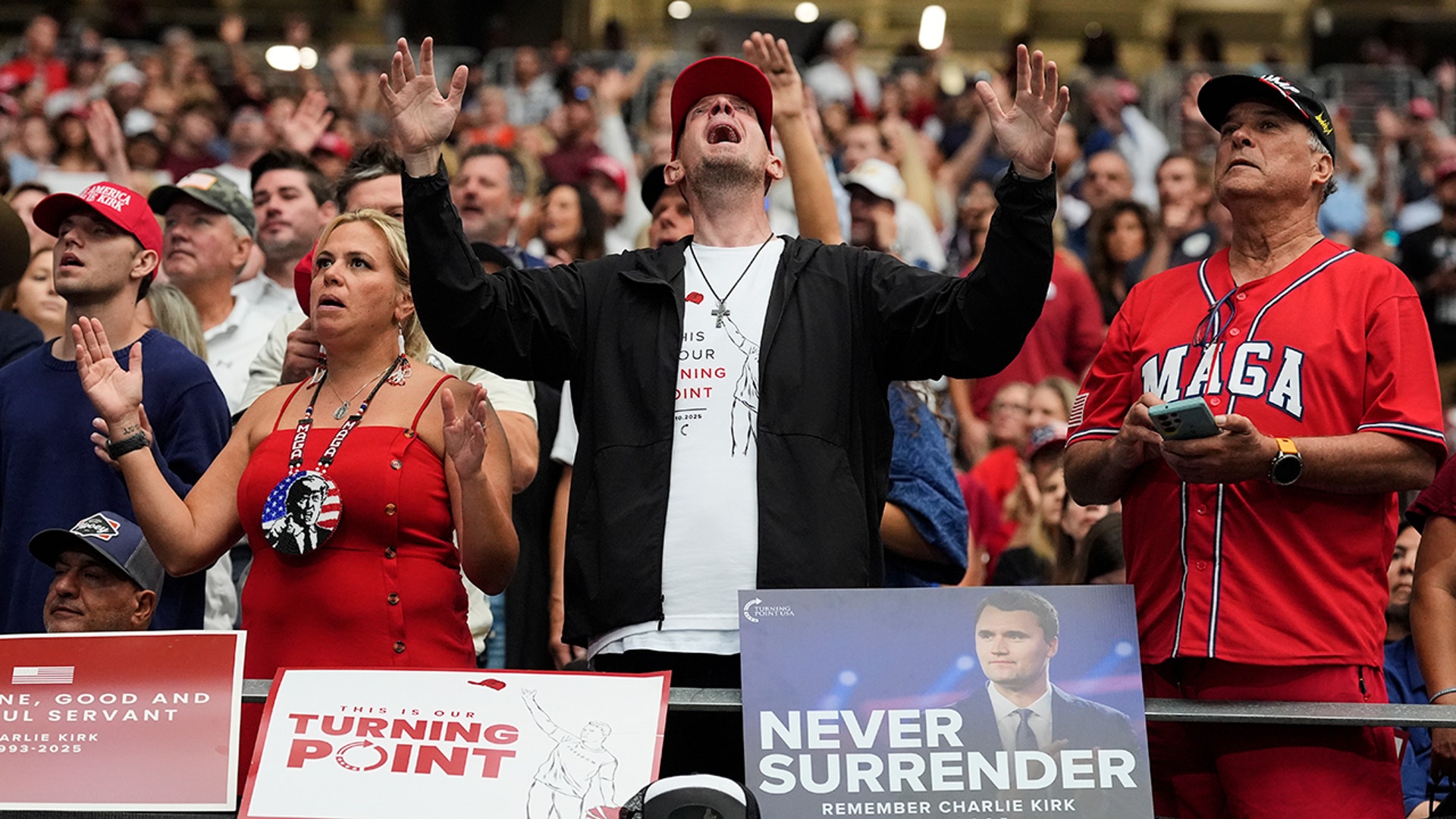 Mourners at Charlie Kirk memorial service