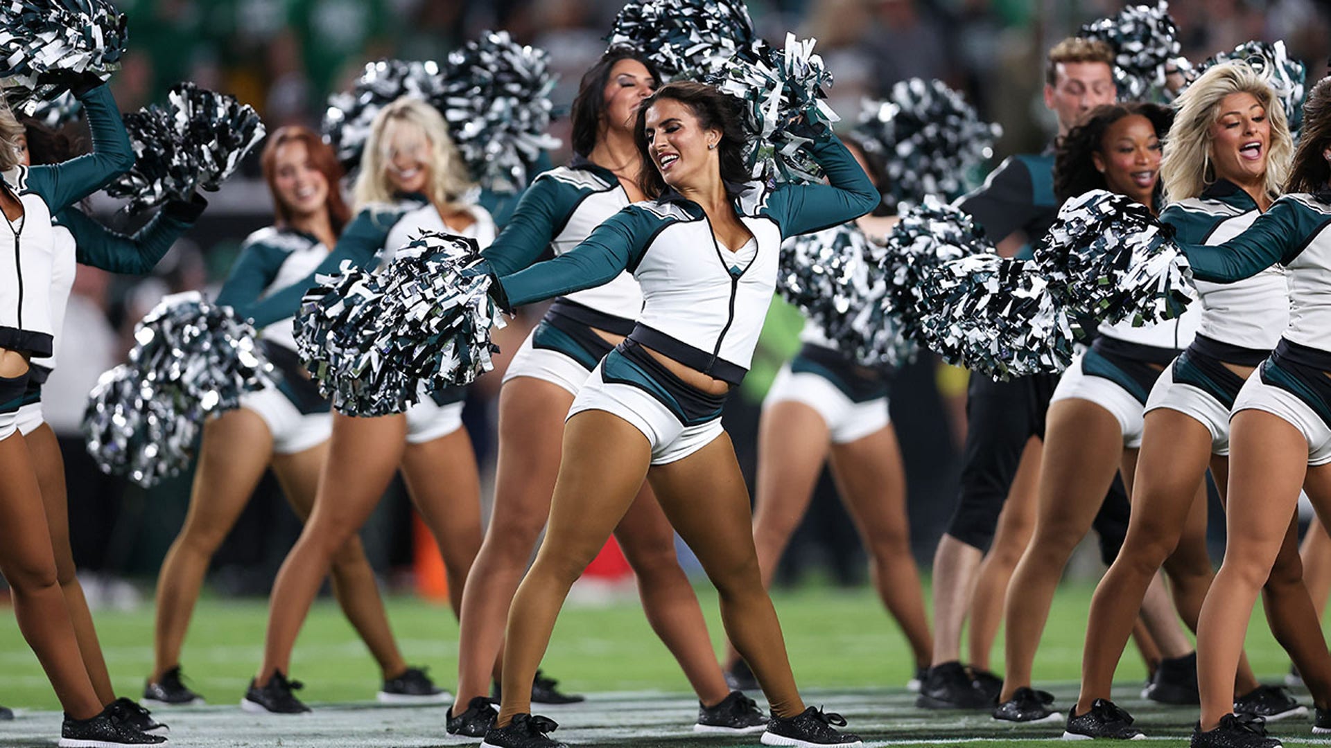 Eagles cheerleaders perform during game