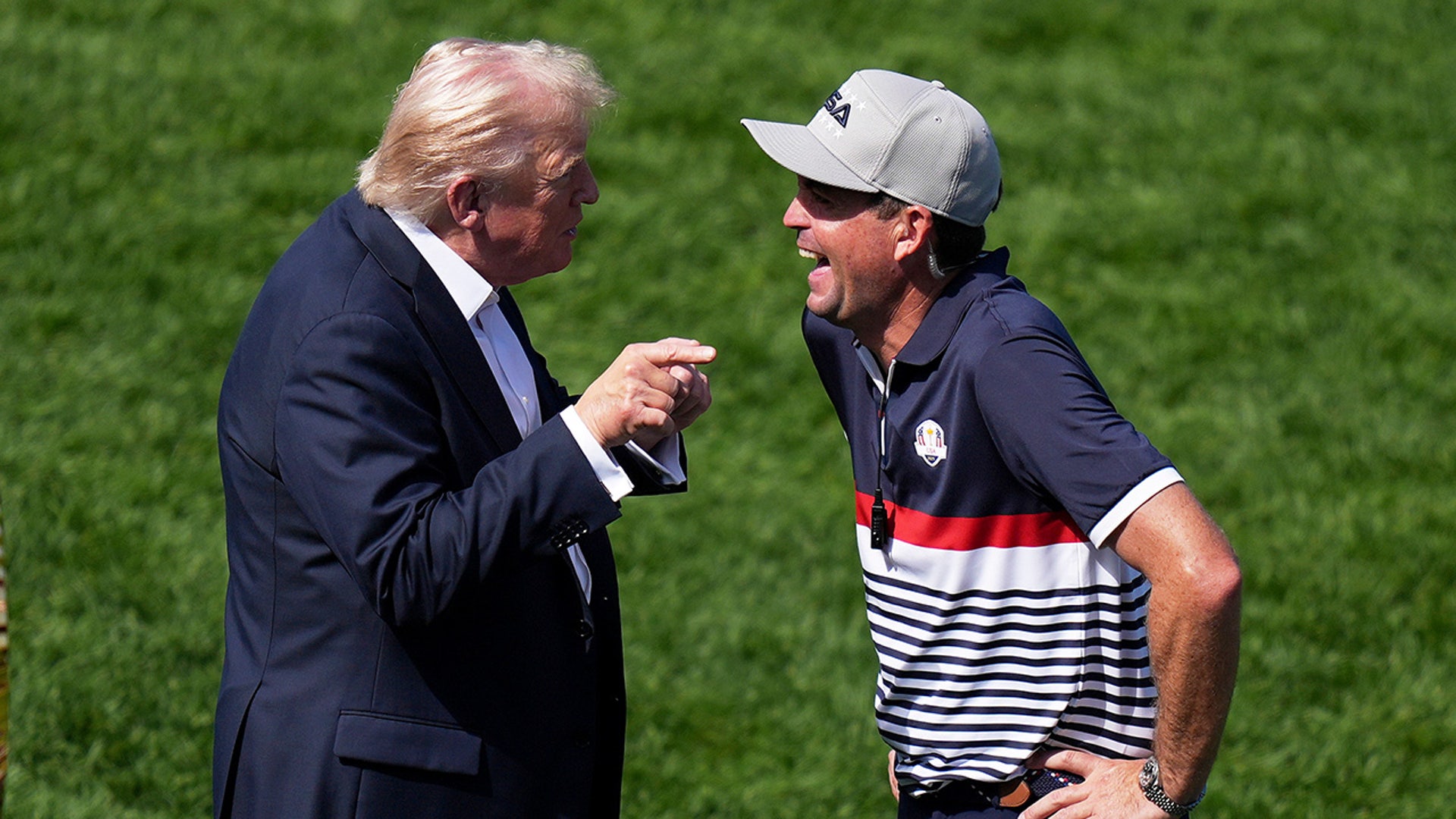 Donald Trump talks with Keegan Bradley