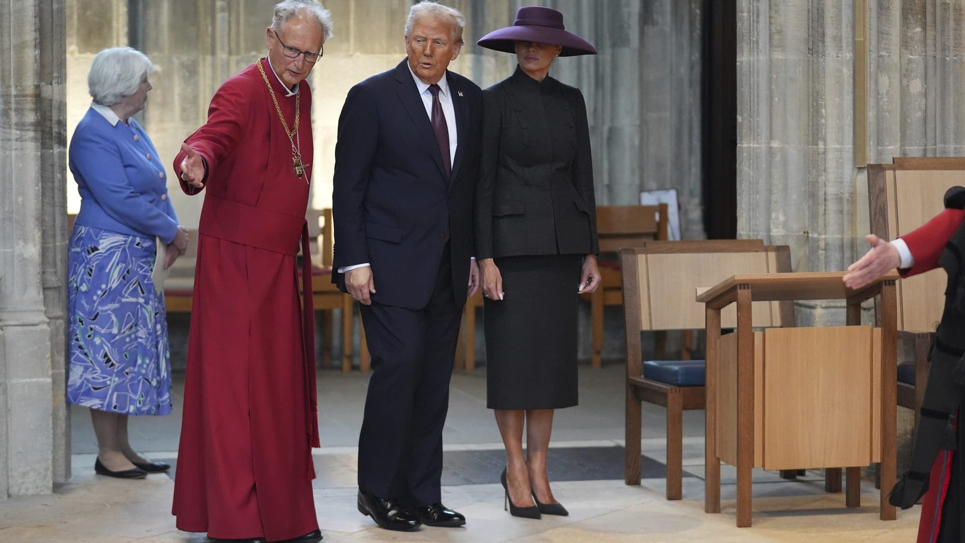 President Donald Trump and first lady Melania Trump arrive at St. George's Chapel.