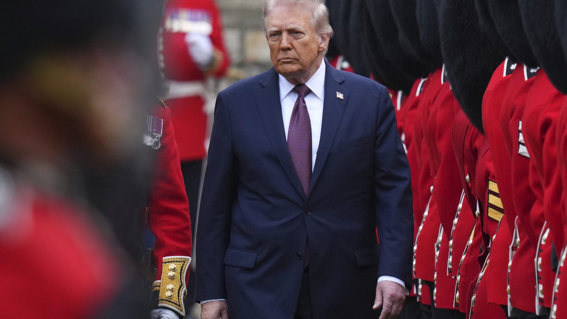 US President Donald Trump reviews the Guard of Honour at Windsor Castle.