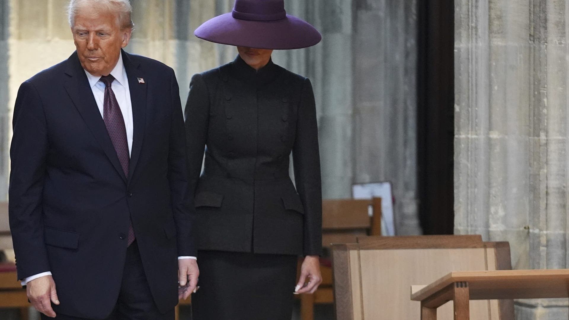 President Donald Trump and first lady Melania Trump make their arrival at St. George’s Chapel.