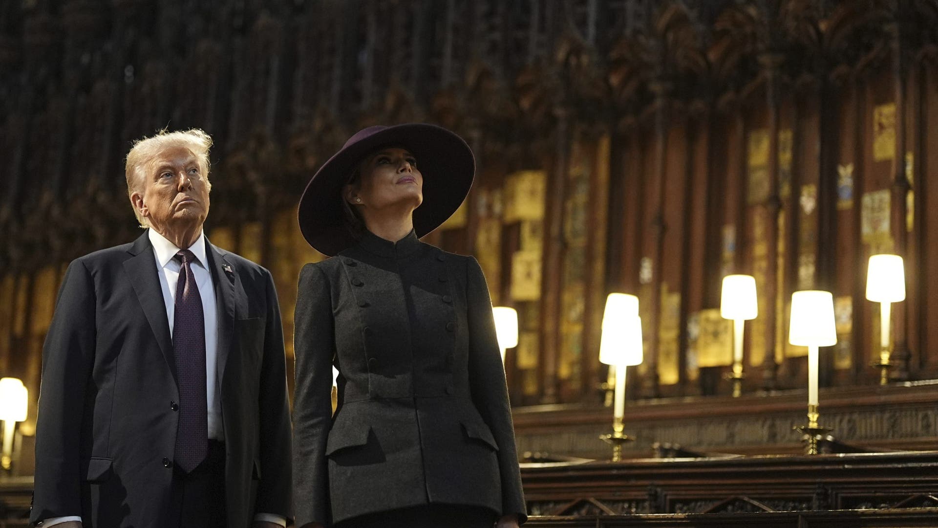 President Donald Trump and first lady Melania Trump attend a visit to St. George’s Chapel.