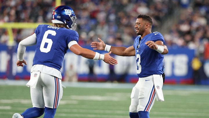 Giants quarterback Russell Wilson answers question on rookie Jaxson Dart