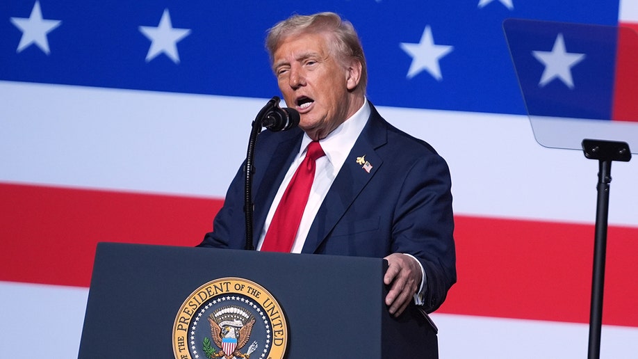 Donald Trump speaking to military senior leaders with American flag backdrop