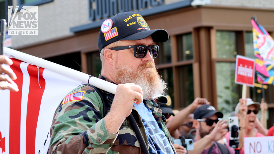 veteran at labor day protest