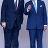 US President Donald Trump and King Charles III during a formal moment at Windsor Castle