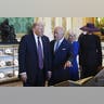 President Donald Trump, first lady Melania Trump, King Charles III, and Queen Camilla view a special display of items from the Royal Collection.