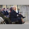 President Donald Trump and first lady Melania Trump attend an event at St. George's Chapel.
