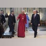 President Donald Trump and first lady Melania Trump arrive at the historic St. George's Chapel.