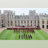 First Lady Melania Trump, President Donald Trump, King Charles III, and Queen Camilla during a ceremonial welcome at Windsor Castle.