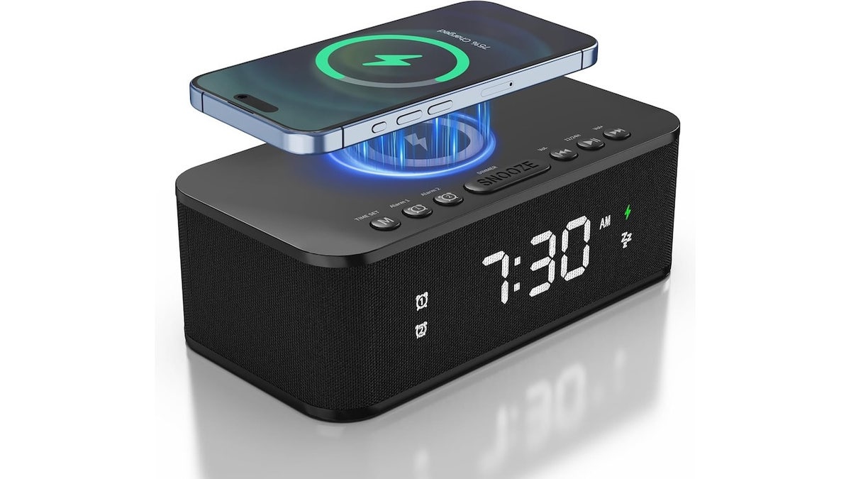 This sound machine and digital alarm clock offer a wireless charger.