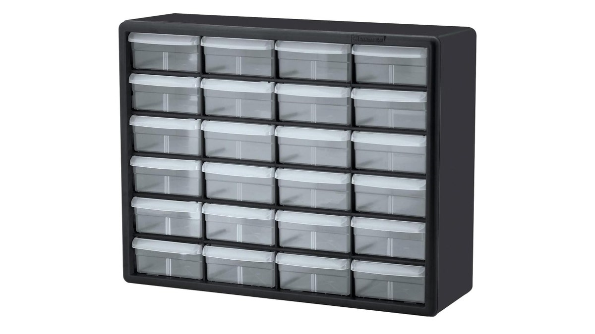 These plastic drawers make it easy to store screws, nails and small tools.