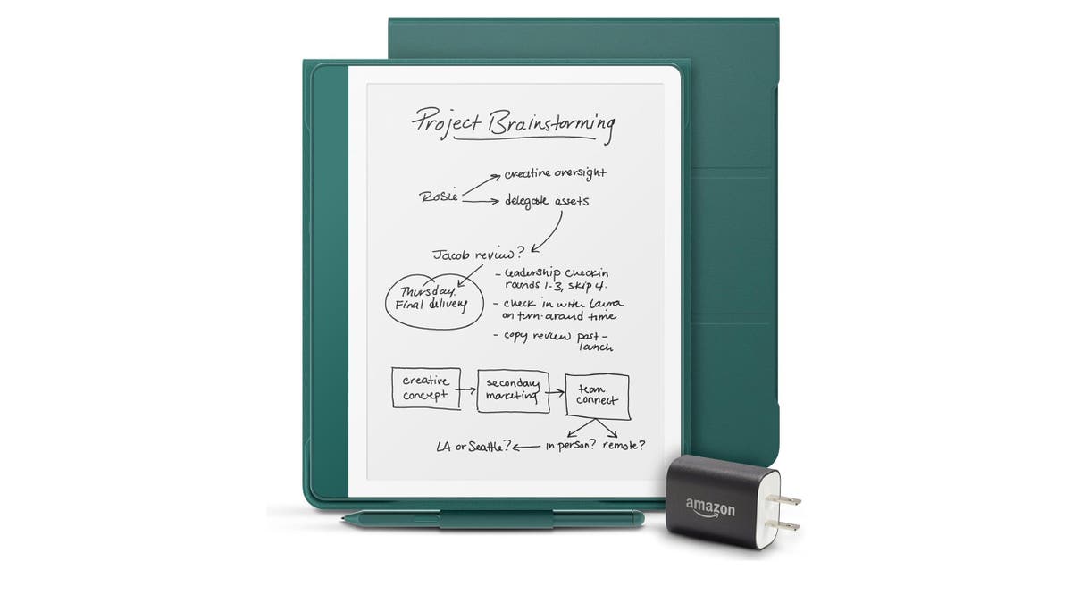 The bundle comes with a Kindle, Premium pen, case and charger.