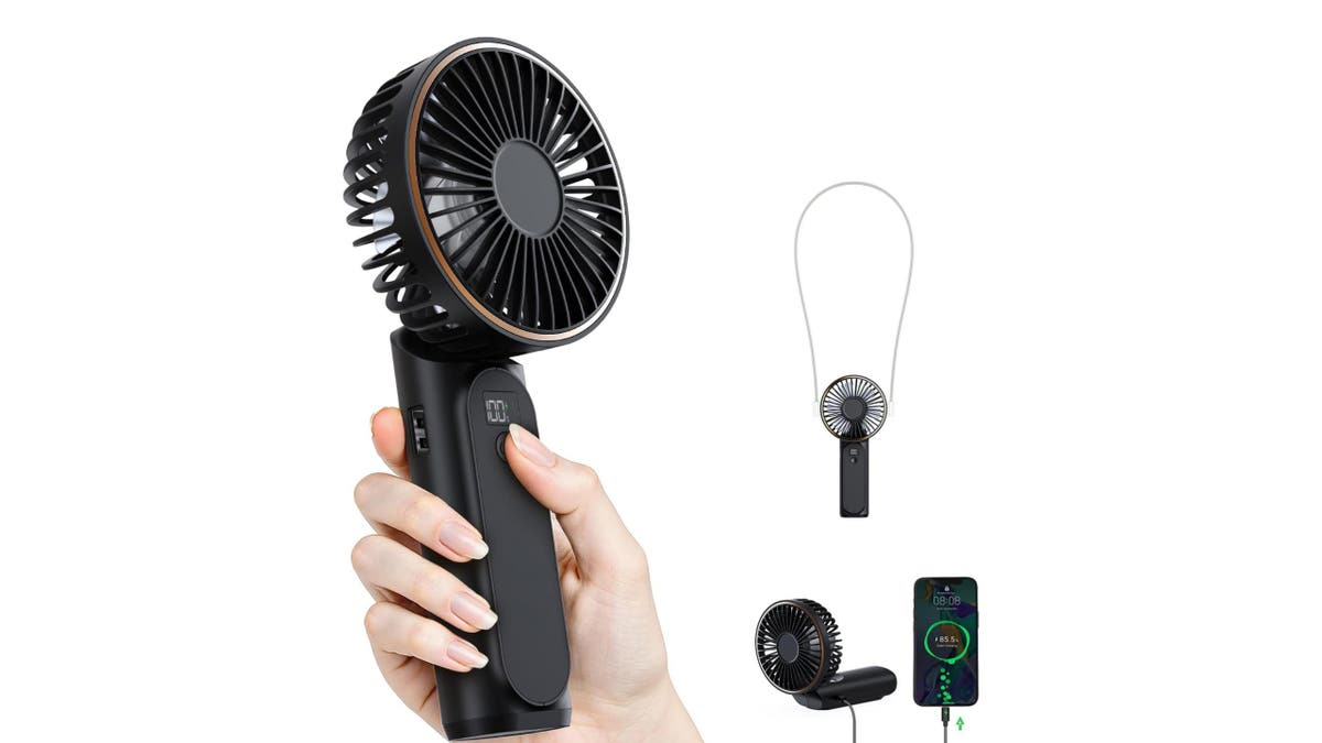 Stay cool with a handheld fan.