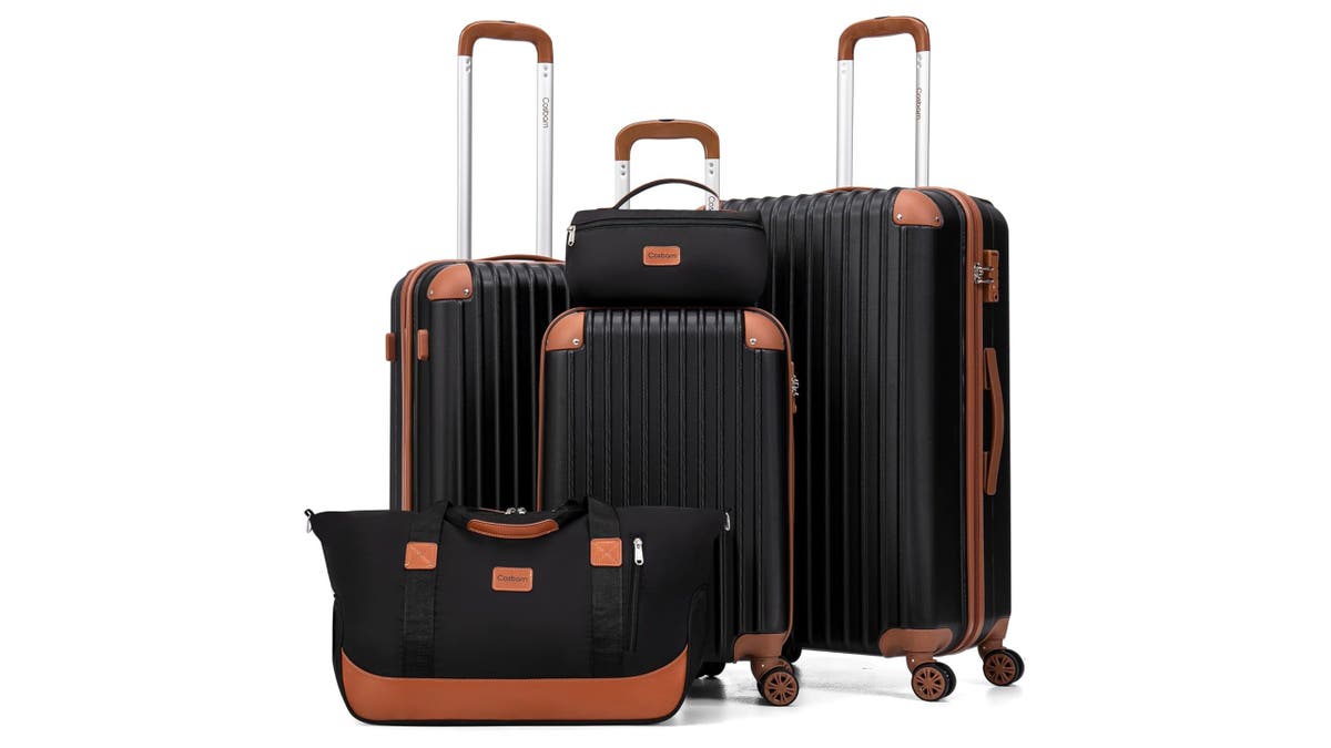 This set comes with five pieces of luggage, including a carry-on and a toiletry bag.