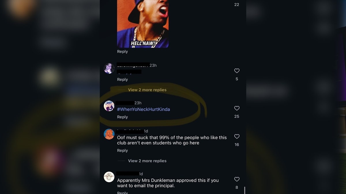Screenshot of Instagram comments
