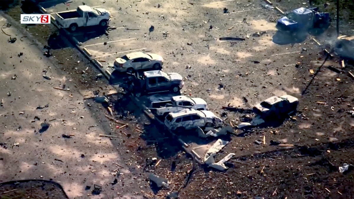 Burnt cars after an explosion in Tennessee